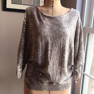 INC Snakeskin Print with Sequins Blouse - Size PL